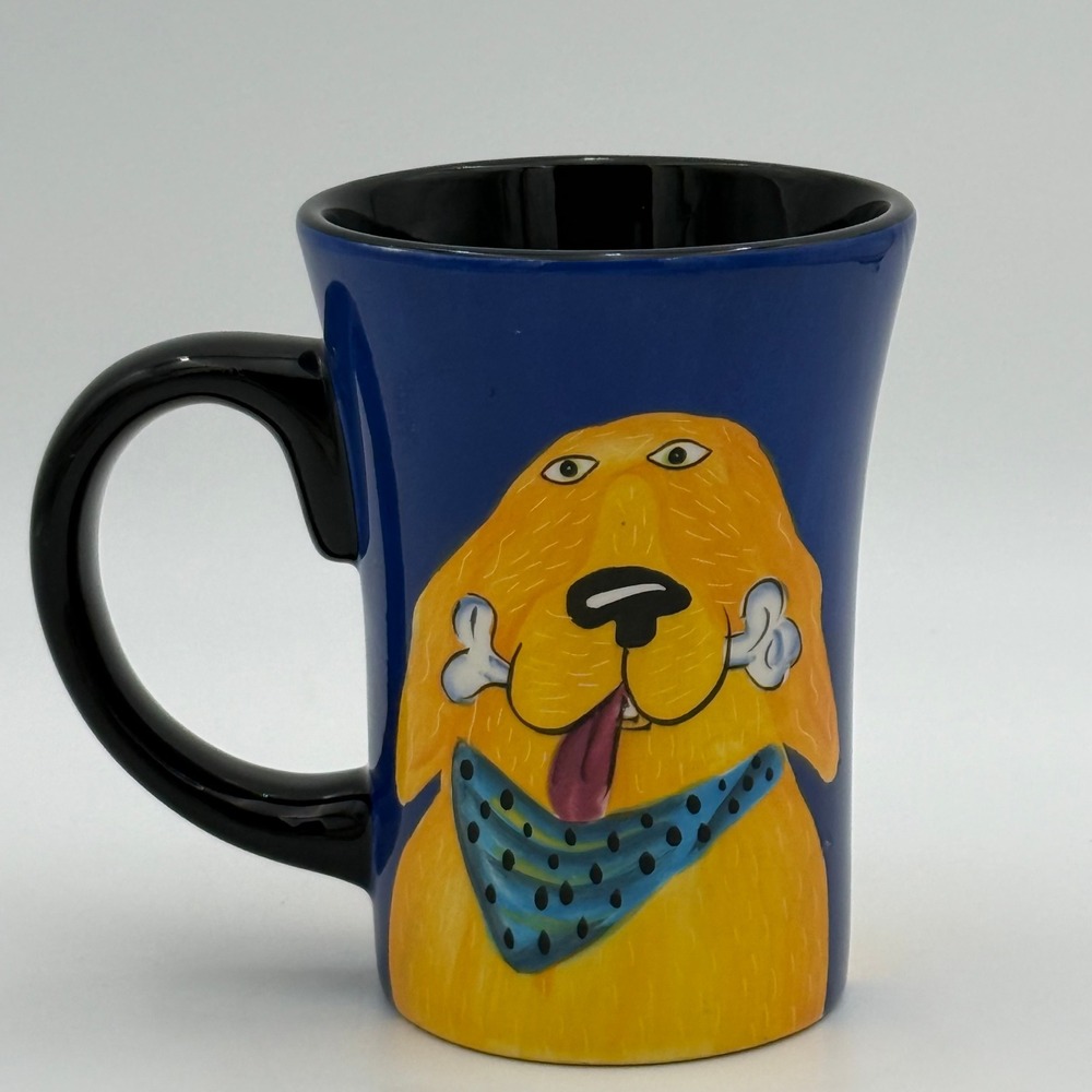 Naylor Designs 2005 Handpainted Dog Coffee Mug Blue Henriksen Imports Whimsical